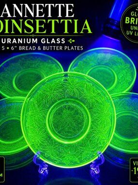 Vintage Jeannette Poinsettia Green Depression Glass Bread&Butter Plates Set of 5